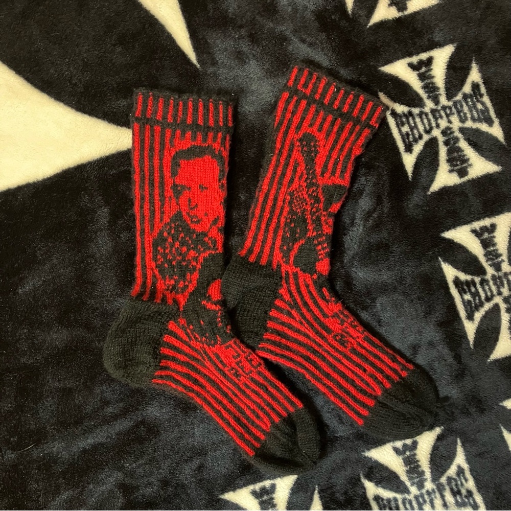 Handmade Socks Jim Reeves Black Red Guitar Country Nashville 60s Hand Knitted